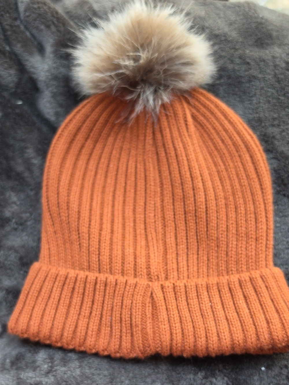 Kids Orange Knit Pom Beanie Hat